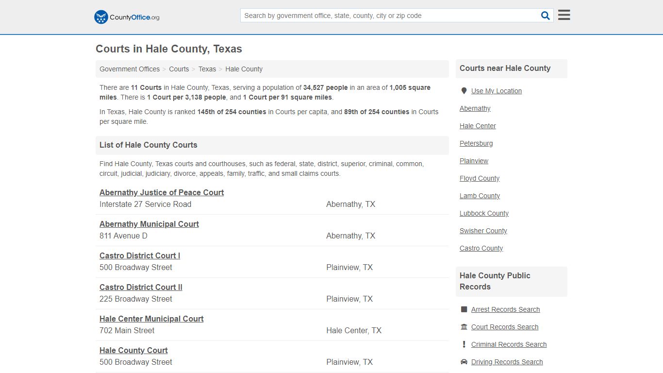 Courts - Hale County, TX (Court Records & Calendars)